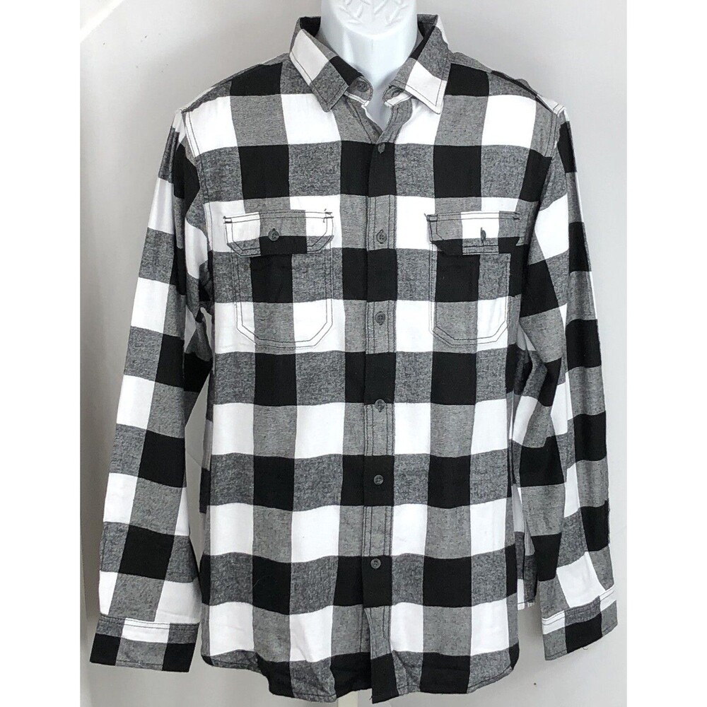 NWT George flannel shirt XS Wht Blk Buffalo Plaid Button Up Long Sleeve Collar